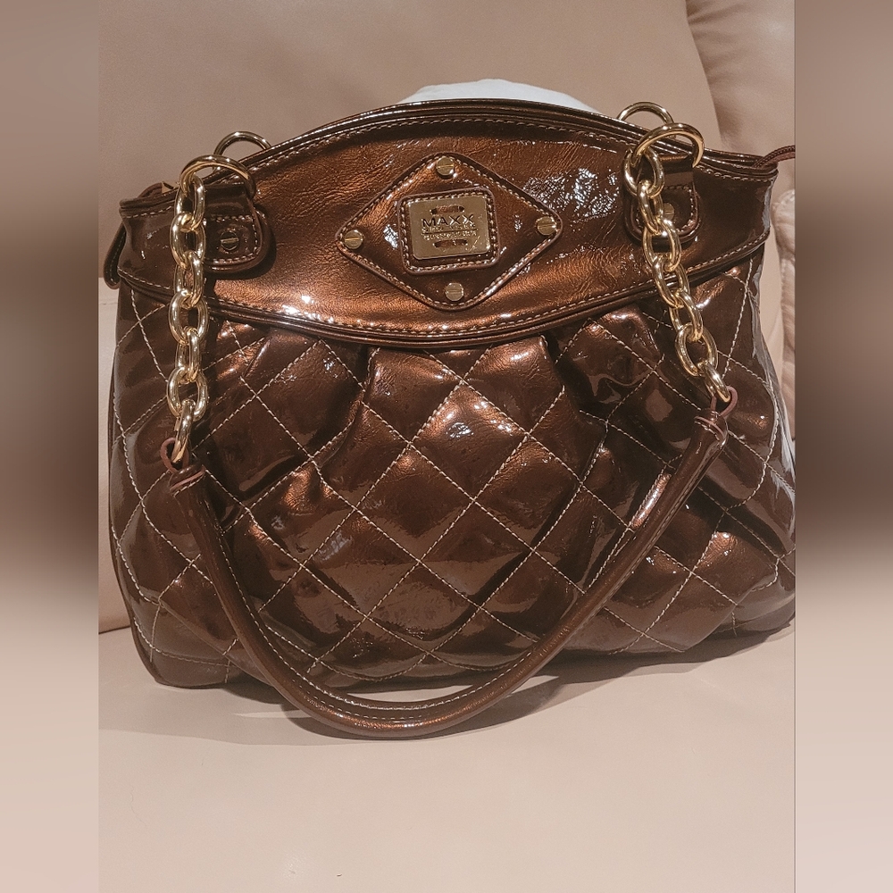 MAXX New York Signature Quilted Brown Vegan Leather Handbag